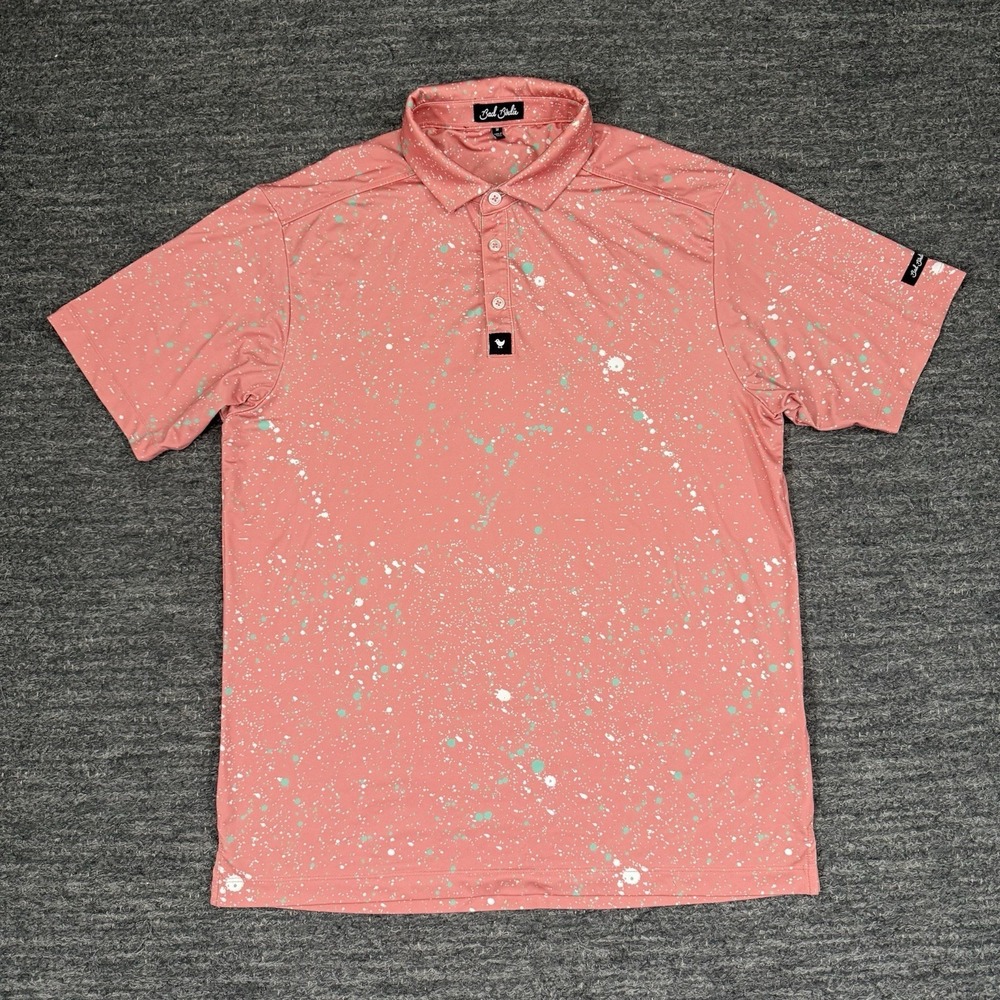 Bad Birdie Golf Polo Shirt Medium Paint Splatter 2 The Sequel Pink AOP Funky - Picture 2 of 12